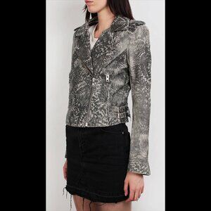 NWT IRO Salinas 100% lamb leather printed moto biker jacket size S/M